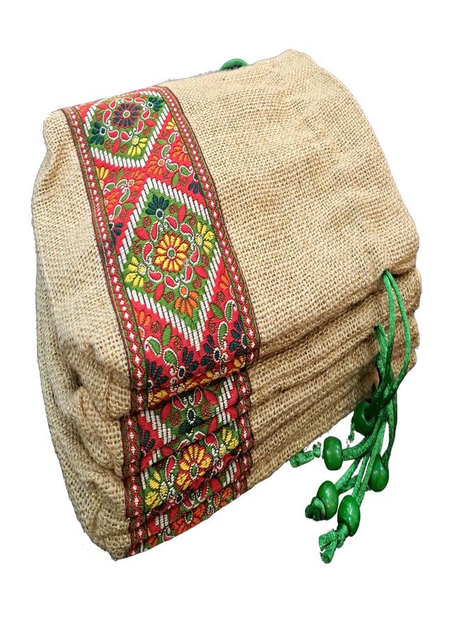 Fabjute حقائب بوتلي من الجوت الطبيعي من فابجوت مع بطانة للهدايا التذكارية (5 قطع، كل قطعة 9 × 7 بوصات) (حافة زاري خضراء) - Image 3